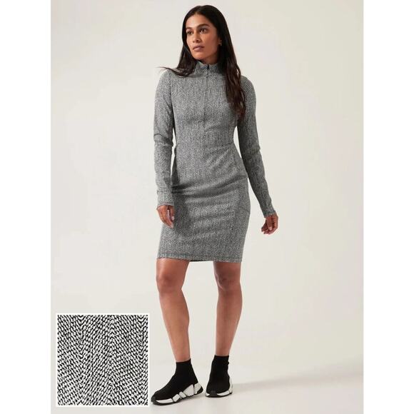 Athleta Delancey Textured‎ Dress Braiden Black NWT XXS $169 Sporty Flattering - Picture 1 of 9
